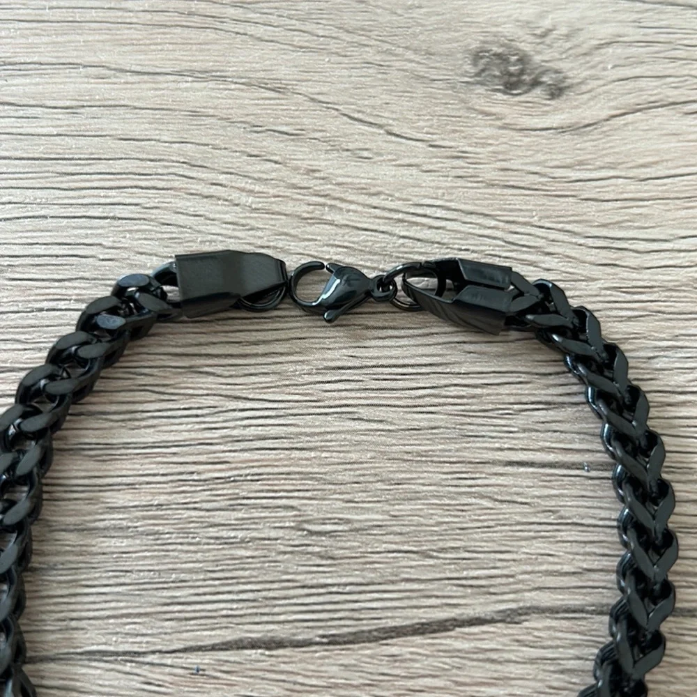 NWT Men's Black Stainless Steel Foxtail Wheat Chain Link Bracelet Bold Sleek